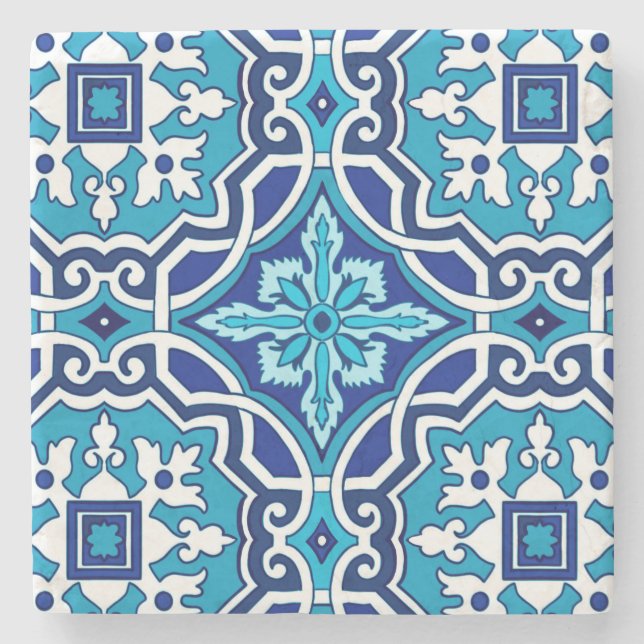 Blue tiles,Mediterranean tiles,majolica    Stone Coaster (Front)