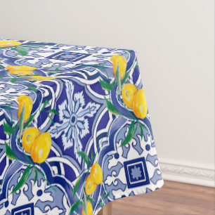Blue tiles,Mediterranean tiles,majolica     Tablecloth