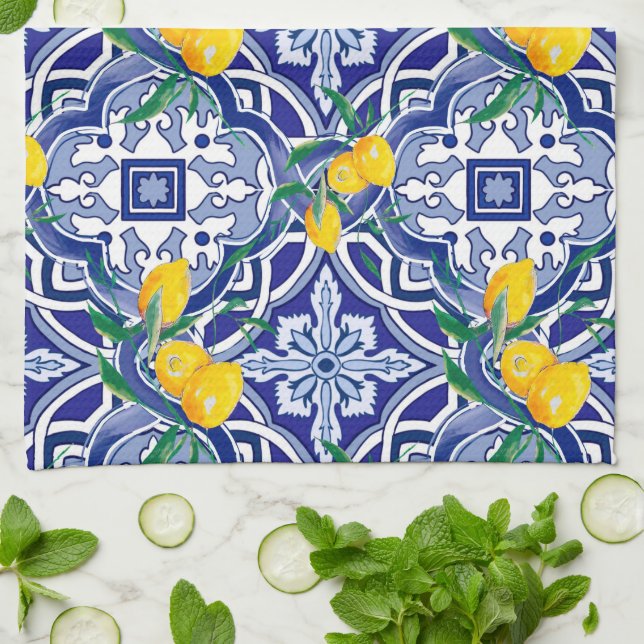 Blue tiles,Mediterranean tiles,majolica     Tea Towel (Folded)