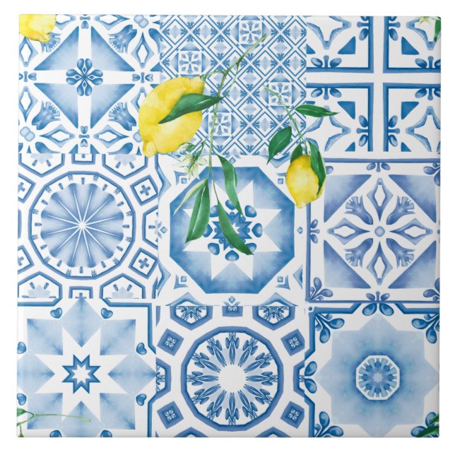 Blue tiles,mosaic,majolica, ceramic tile (Front)