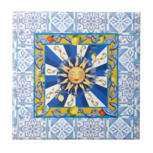 Blue tiles,mosaic,majolica,lemon, ceramic tile