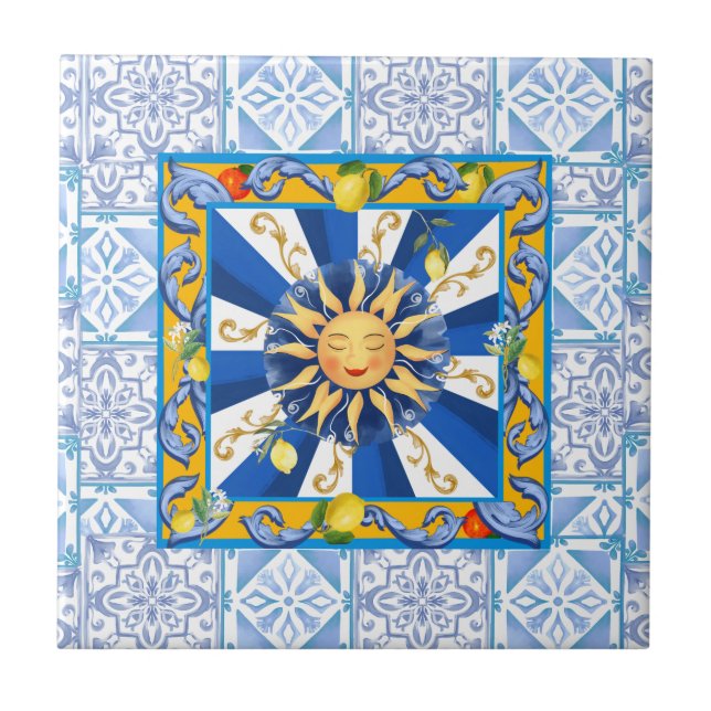 Blue tiles,mosaic,majolica,lemon, ceramic tile (Front)