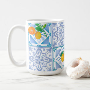 Blue tiles,mosaic,majolica,lemon, coffee mug
