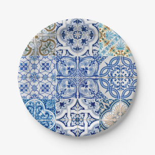 Blue Tiles Paper Plates