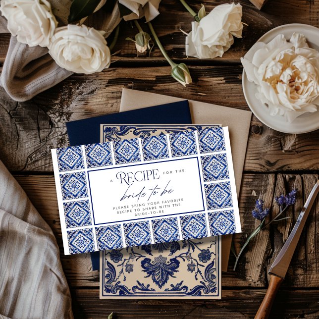 Blue Tiles Recipe Card Mediterranean Bridal Shower (Creator Uploaded)
