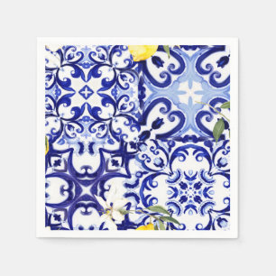 Blue tiles,Sicilian,majolica, mosaic art ,lemon Napkin