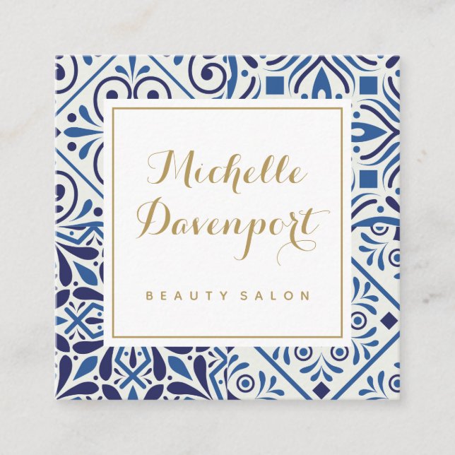 Blue tiles stilish square business card (Front)
