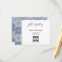 Blue tiles wedding Gift Registry QR code card