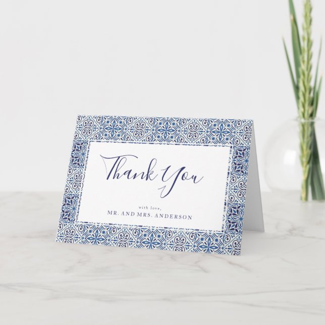 Blue tiles Wedding Thank you Card (Front)