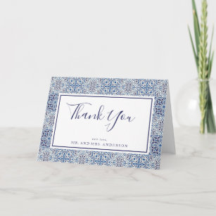 Blue tiles Wedding Thank you Card