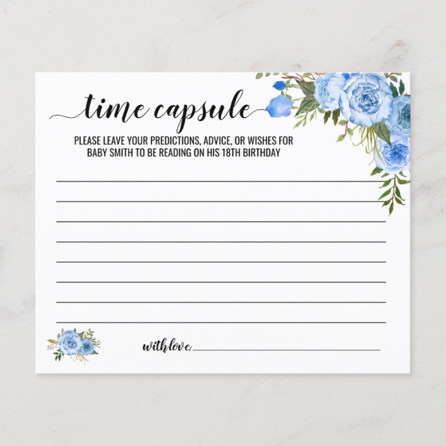 Blue Time capsule advice for baby bilingual card (Front)