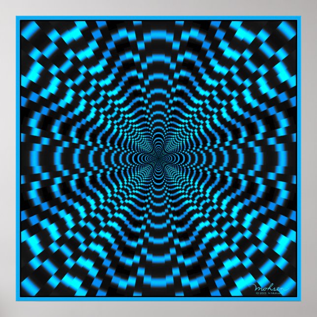 Blue Time Tunnel Optical Illusion Poster (Front)