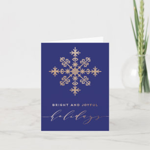 Blue Timeless Faux Gold Bright And Joyful Holidays Holiday Card