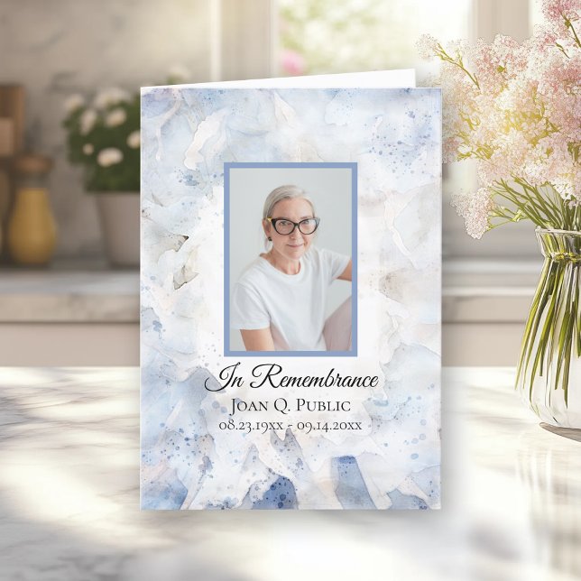 Blue Tint Carnation Floral Funeral Service Folded Program (Creator Uploaded)