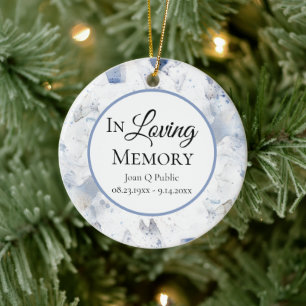 Blue Tint Carnation Watercolor Memorial Keepsake  Ceramic Ornament