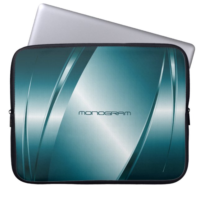 Blue Tint  Metallic Look-Stainless Steel Pattern Laptop Sleeve (Front)