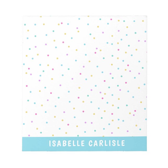 Blue Tiny Colourful Confetti Add Your Name Notepad (Front)