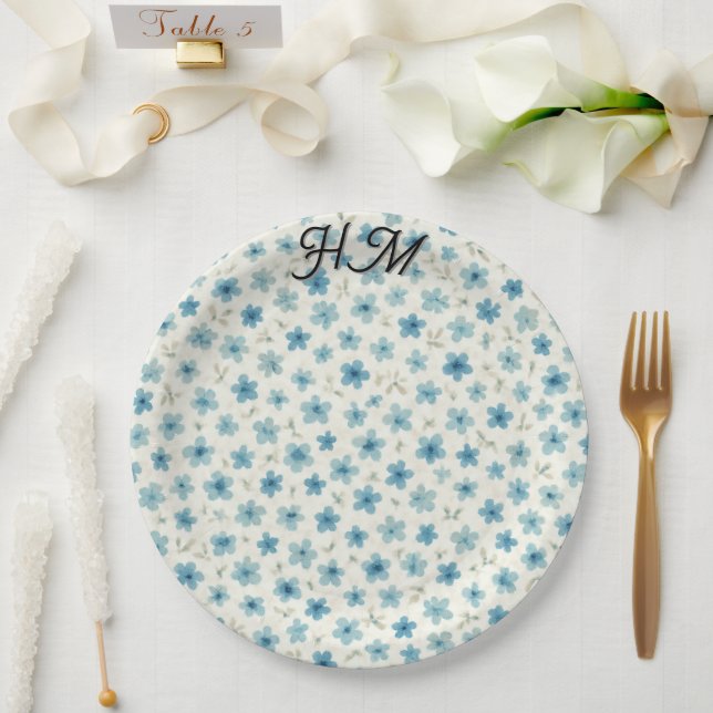 Blue Tiny Flower Simple -Customise  Paper Plate (Wedding)