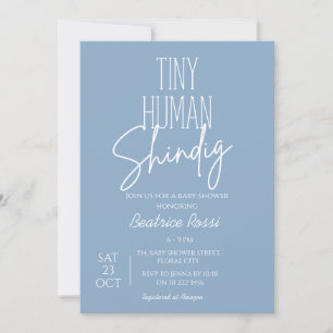 Blue Tiny Human Shindig Neutral Modern Baby Shower Invitation