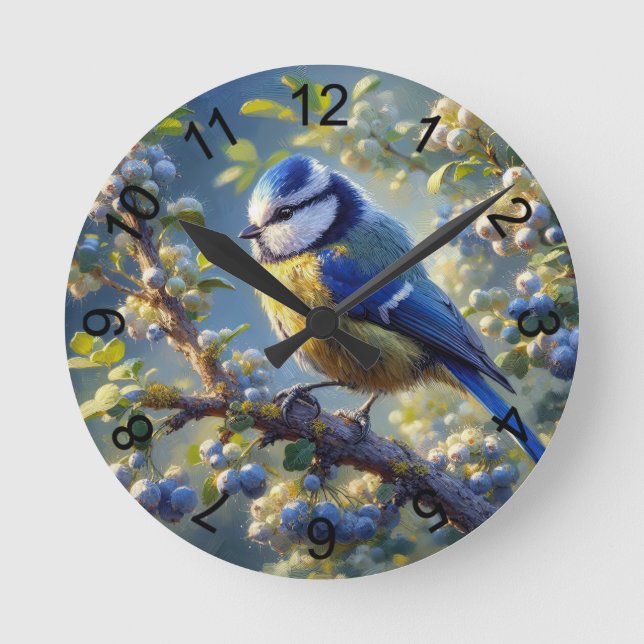 Blue Tit 2 Round Clock (Front)