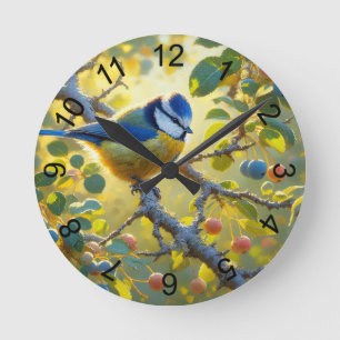 Blue Tit 3 Round Clock