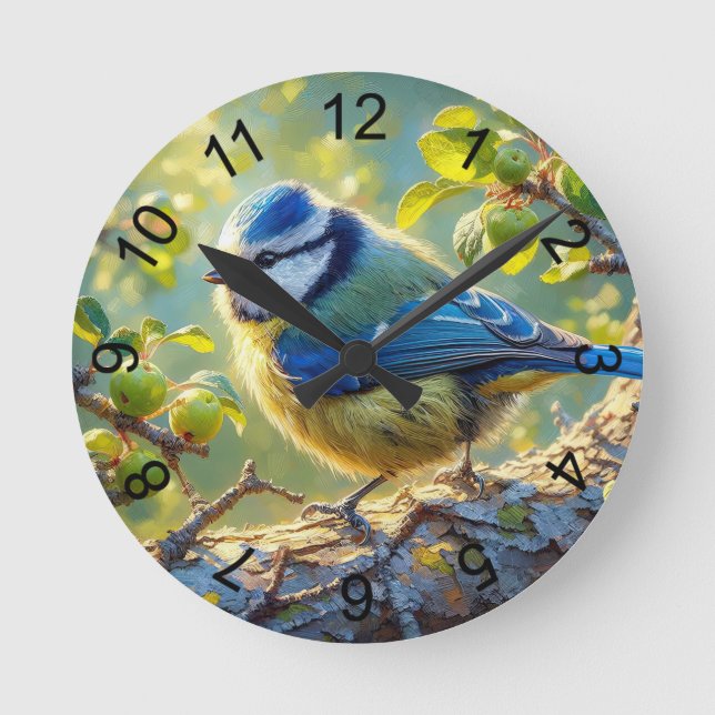 Blue Tit 4 Round Clock (Front)