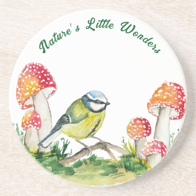 Blue Tit and Fly Agaric in a Forest Clearing Coaster (Front)