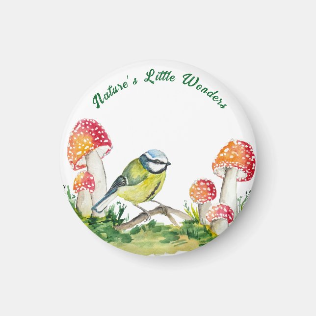 Blue Tit and Fly Agaric in a Forest Clearing Magnet (Front)