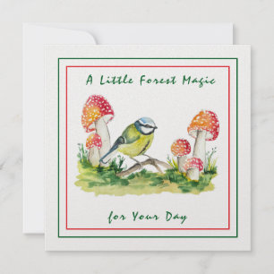 Blue Tit and Fly Agaric Watercolor Holiday Card
