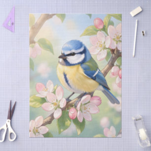 Blue Tit Bird on Apple Tree Spring Decoupage Tissue Paper