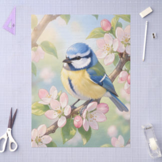  Blue Tit Bird on Apple Tree Spring Decoupage Tissue Paper