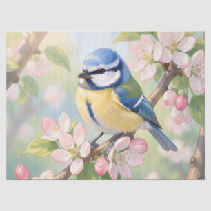 Blue Tit Bird on Apple Tree Spring Decoupage Tissue Paper
