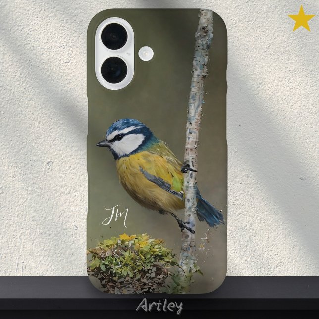 Blue Tit Bird Painting Birdwatcher Custom Name  Case-Mate iPhone Case (Creator Uploaded)