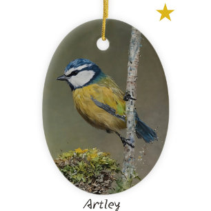 Blue Tit Bird Painting Custom Year Christmas Ceramic Ornament