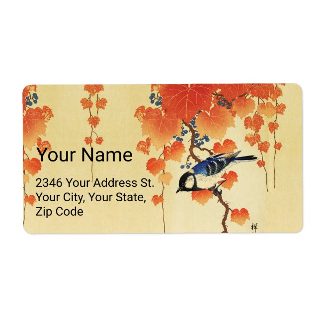 Blue Tit Bird,Paulownia Branch,Red Autumn Leaves  (Front)