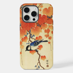 Blue Tit Bird,Paulownia Branch,Red Autumn Leaves iPhone 15 Pro Max Case