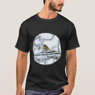 Blue Tit Bird Perched on Snowy Branch T-Shirt