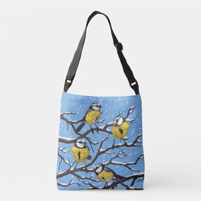 Blue tit birds in winter crossbody bag (Back)