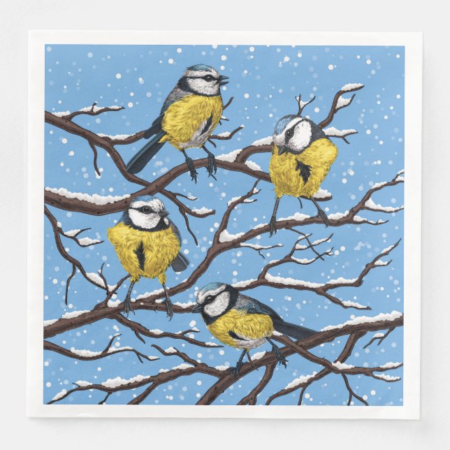 Blue tit birds in winter napkin (Front)
