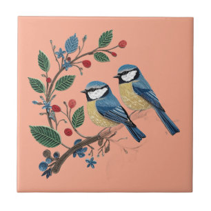 Blue tit birds on a vine Quilling design Ceramic Tile