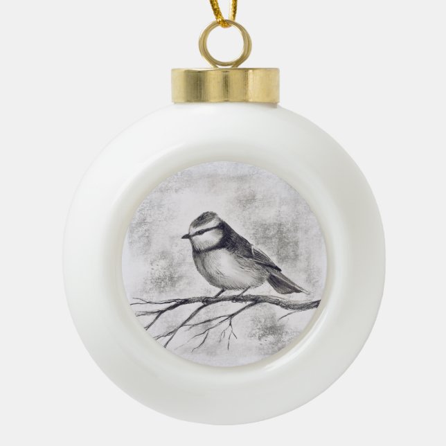 Blue tit ceramic ball christmas ornament (Front)