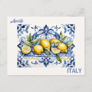 Blue titles and lemons from Amalfi Italy Postcard