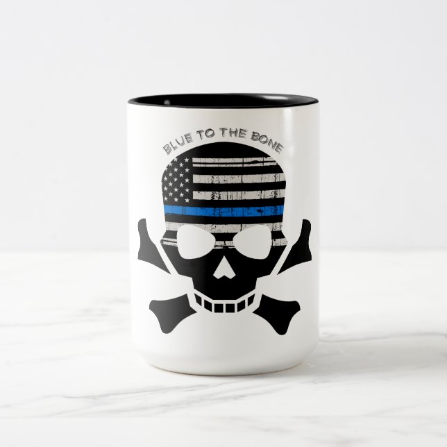 Blue to the Bone (black) Two-Tone Coffee Mug (Center)