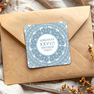 Blue toga birthday party square sticker