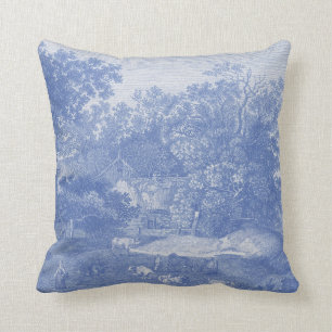 Blue Toil de Jouy French Country Shabby Elegance Cushion