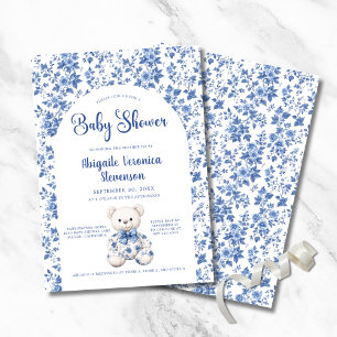 Blue Toile Baby Shower Invitation