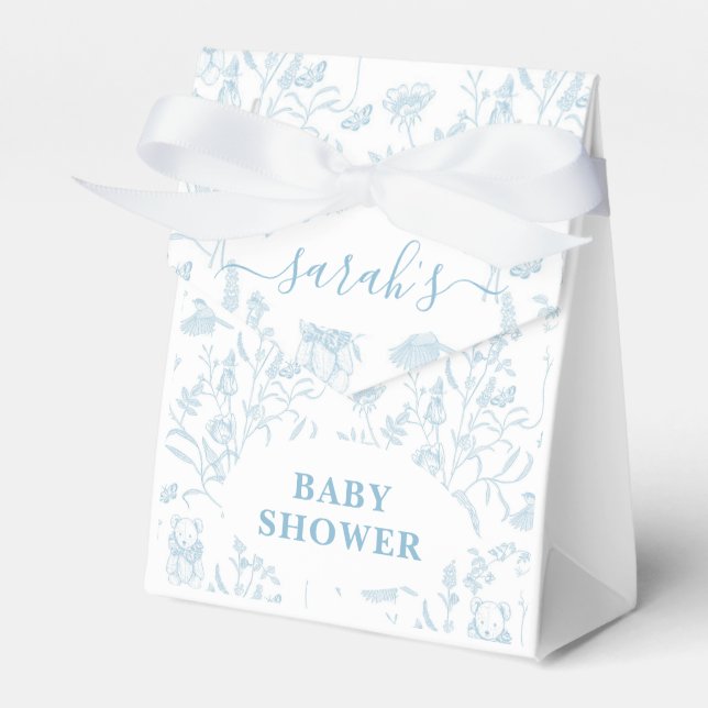 Blue Toile Bear Baby Shower Boy Favour Box (Front Side)