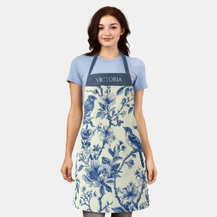Blue Toile Birds Personalized Shabby Chic Apron