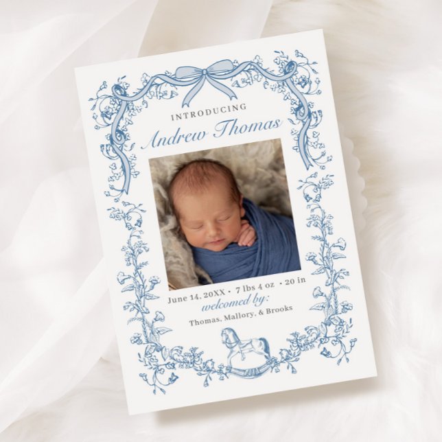 Blue Toile Birth Announcement (Creator Uploaded)
