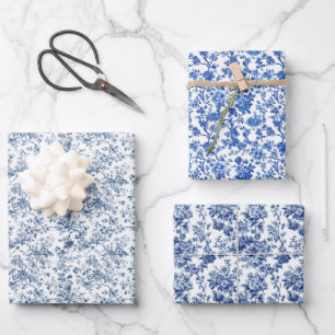 Blue Toile Bouquet 3 Wrapping Paper Sheet